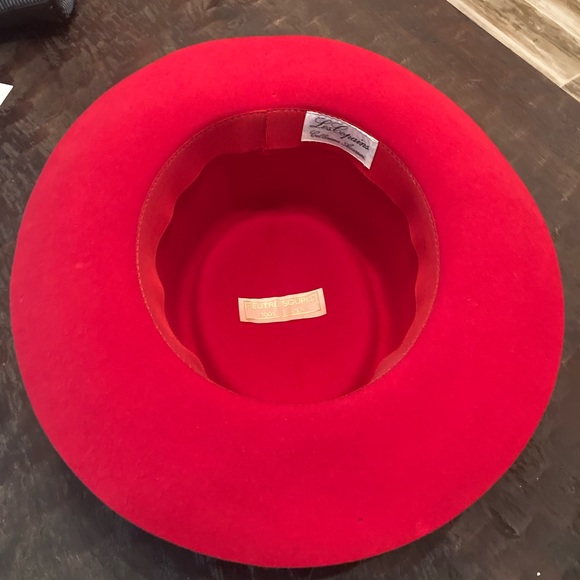 French made Red Felt Hat with leather headband w/ turquoise & silver finding’s main image 5